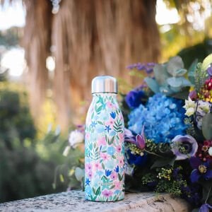 Qwetch QD7020 Çiçek Desenli 500ml Su Şişesi - Mavi