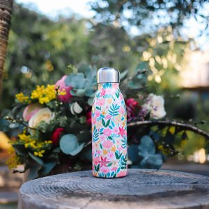 Qwetch QD7021 Çiçek Desenli 500ml Su Şişesi - Pembe