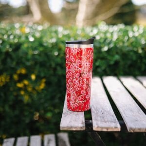 Qwetch QM6071 Çiçek Desenli Isı Yalıtımlı 470ml Termos Mug – Kırmızı