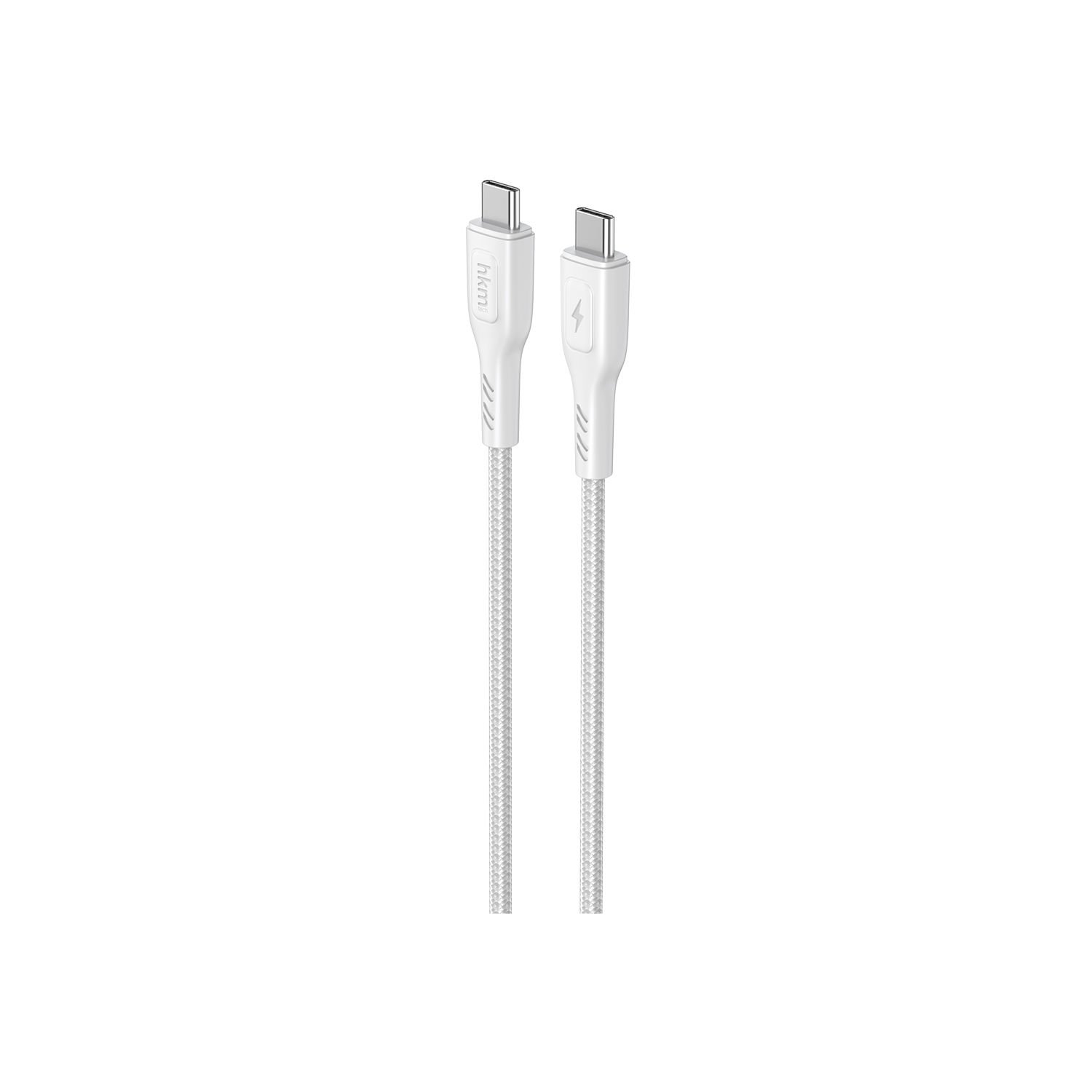 hkm tech KNIT 60W Hızlı Şarj Destekli, Type-C to Type-C Şarj ve Data Aktarım Kablosu Beyaz