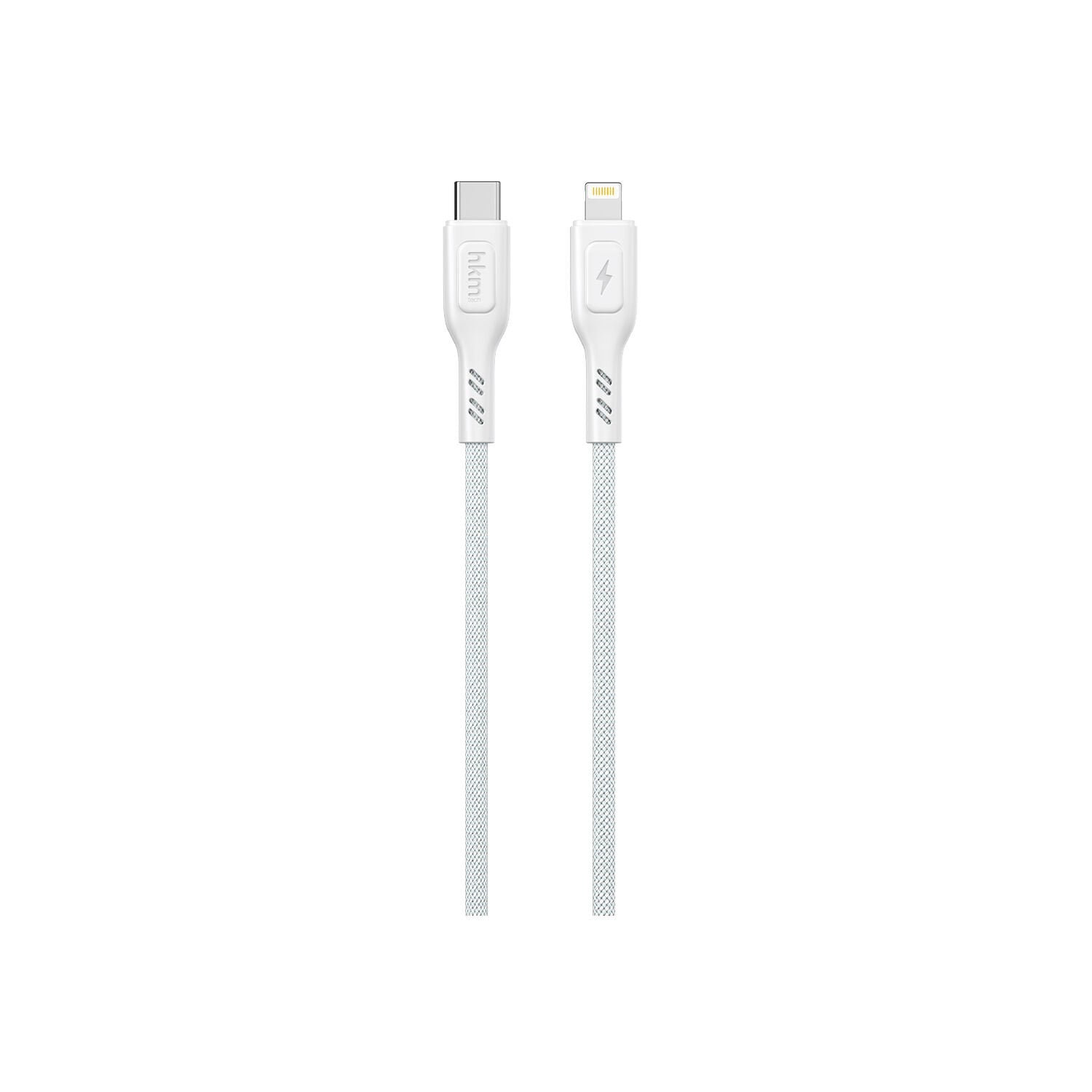 hkm tech KNIT 30W Hızlı Şarj Destekli, Type-C to Lightning Şarj ve Data Aktarım Kablosu Beyaz