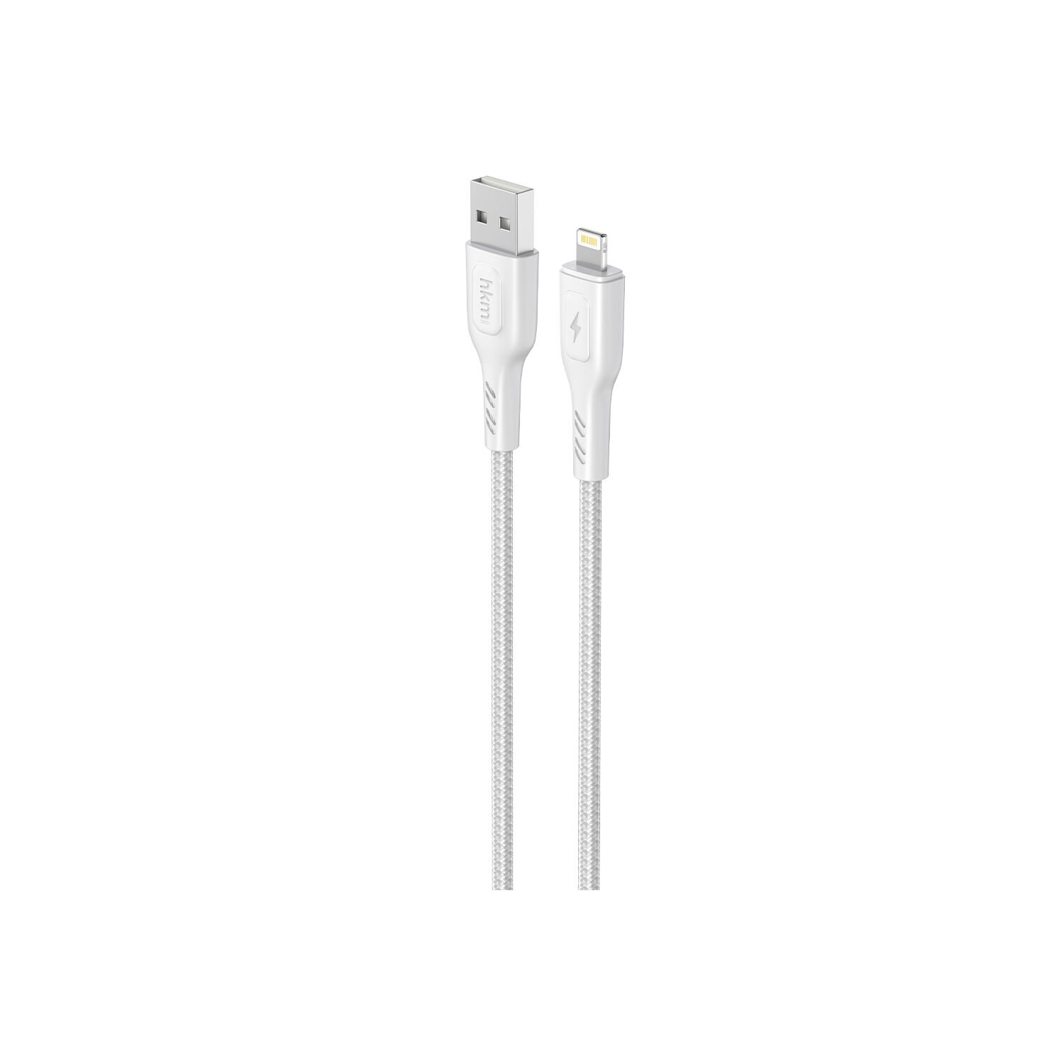 hkm tech KNIT 2A Çıkışlı, USB-A to Lightning Şarj ve Data Aktarım Kablosu Beyaz