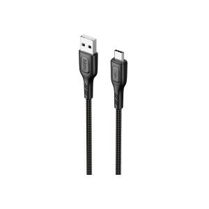 hkm tech KNIT 2A Çıkışlı, USB-A to Type-C Şarj ve Data Aktarım Kablosu Siyah
