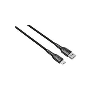hkm tech KNIT 2A Çıkışlı, USB-A to Type-C Şarj ve Data Aktarım Kablosu Siyah