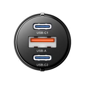 hkm tech HYPER 60W Hızlı Şarj Destekli, 3 girişli (2xType-C 1xUSB) Araç İçi Çakmaklık Şarj Aleti