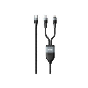 hkm tech DUO POWER 100W Çift Uçlu, Type-C to Lightning + Type-C Şarj Kablosu