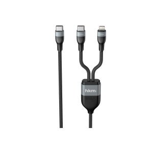 hkm tech DUO POWER 100W Çift Uçlu, Type-C to Lightning + Type-C Şarj Kablosu