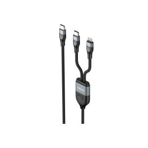 hkm tech DUO POWER 100W Çift Uçlu, Type-C to Lightning + Type-C Şarj Kablosu