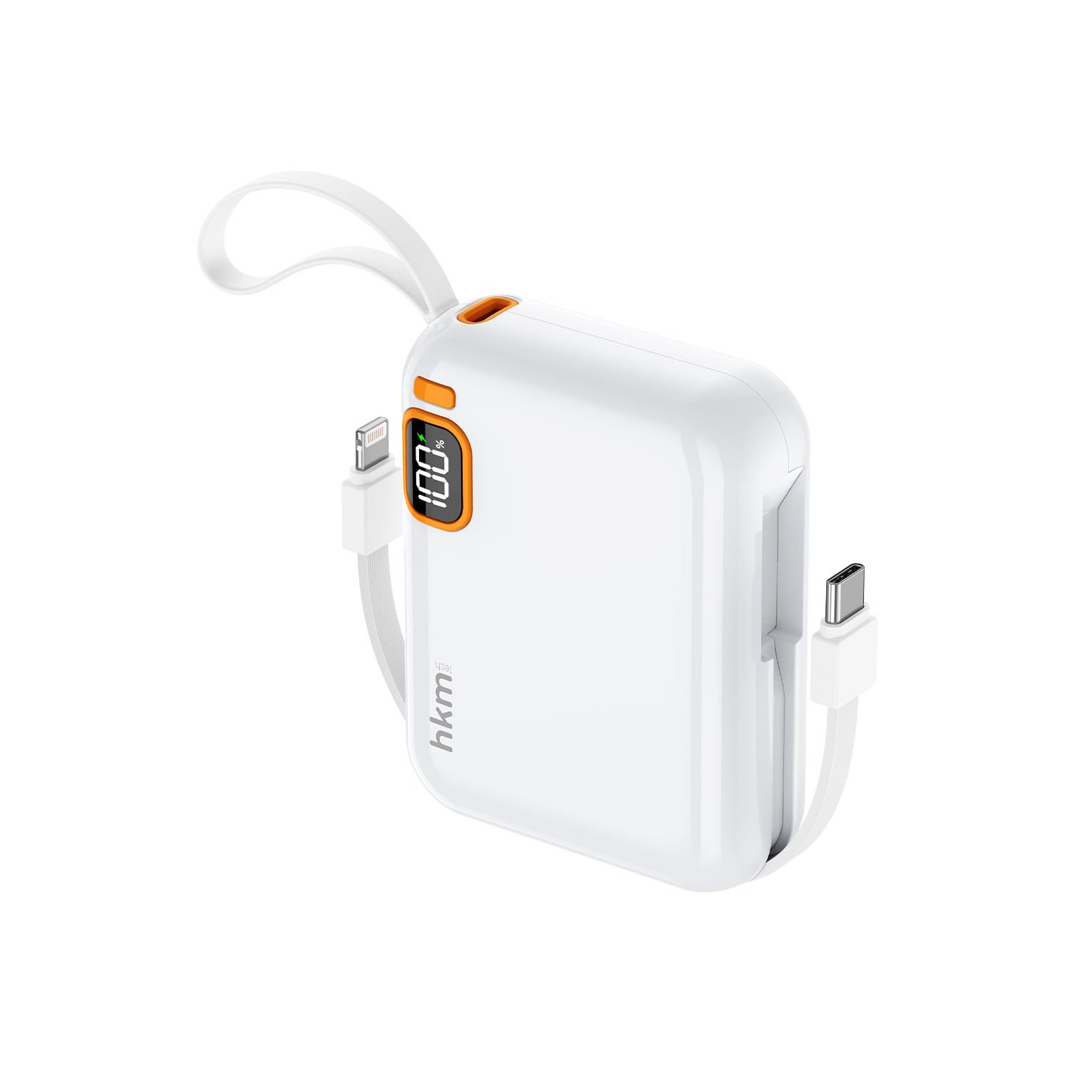 hkm tech POWER DUO 10.000 mAh 20W Hızlı Şarj Destekli, Type-C ve Lightning Kablolu Powerbank Beyaz