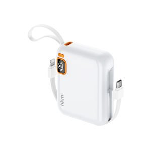 hkm tech POWER DUO 10.000 mAh 20W Hızlı Şarj Destekli, Type-C ve Lightning Kablolu Powerbank Beyaz