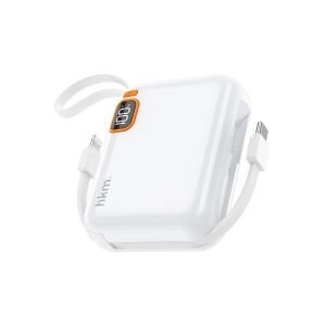 hkm tech POWER DUO 10.000 mAh 20W Hızlı Şarj Destekli, Type-C ve Lightning Kablolu Powerbank Beyaz
