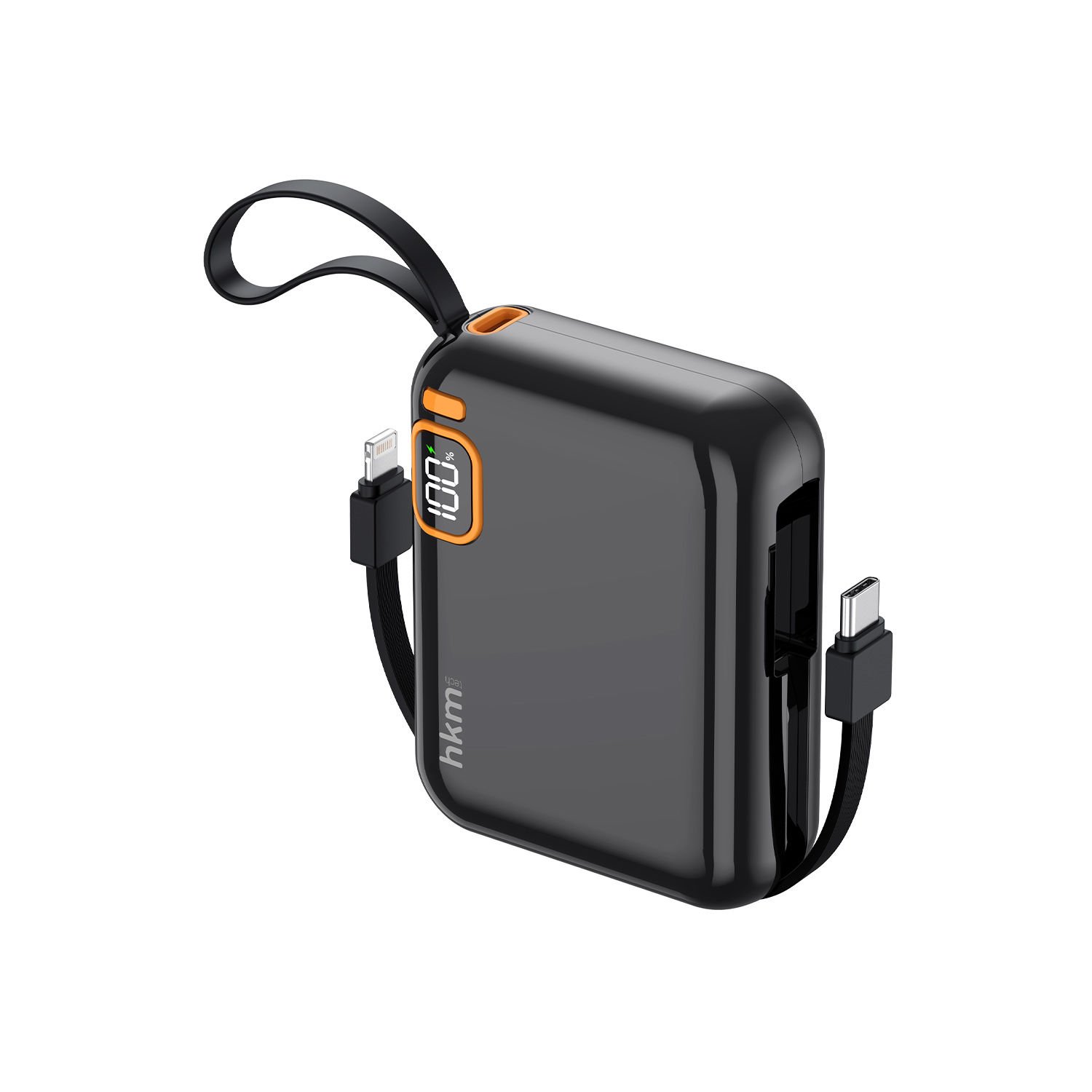 hkm tech POWER DUO 10.000 mAh 20W Hızlı Şarj Destekli, Type-C ve Lightning Kablolu Powerbank Siyah