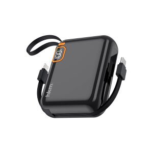 hkm tech POWER DUO 10.000 mAh 20W Hızlı Şarj Destekli, Type-C ve Lightning Kablolu Powerbank Siyah
