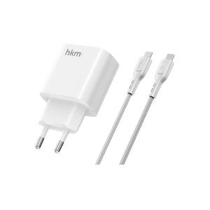 hkm tech BOLT DUO 20W USB-A ve Type-C Çift Portlu Hızlı Şarj Aleti ve Type-C Kablo Seti