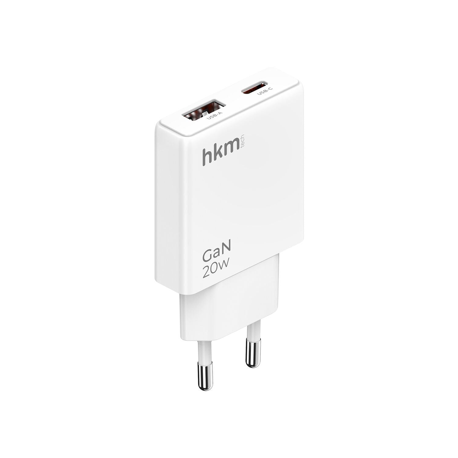 hkm tech EXTRA SLIM GaN 20W USB-A ve Type-C Çift Portlu Ultra İnce ve Hızlı Şarj Aleti