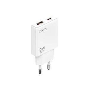 hkm tech EXTRA SLIM GaN 30W USB-A ve Type-C Çift Portlu Ultra İnce ve Hızlı Şarj Aleti