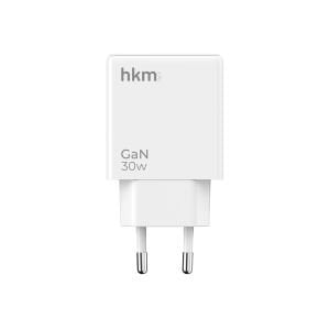 hkm tech EXTRA SLIM GaN 30W USB-A ve Type-C Çift Portlu Ultra İnce ve Hızlı Şarj Aleti