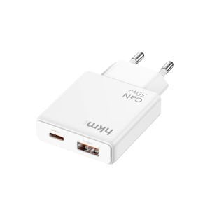 hkm tech EXTRA SLIM GaN 30W USB-A ve Type-C Çift Portlu Ultra İnce ve Hızlı Şarj Aleti