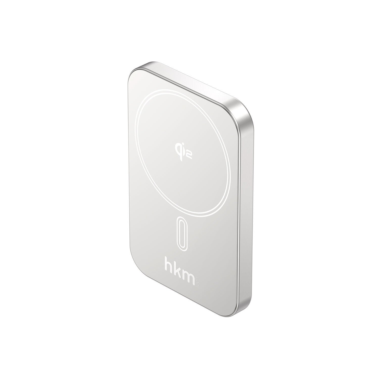 hkm tech MAG Q-ELITE 5.000 mAh 20W Qi2 Teknolojili ve MagSafe Uyumlu Kablosuz İnce Powerbank Gümüş
