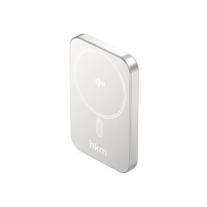 hkm tech MAG Q-ELITE 5.000 mAh 20W Qi2 Teknolojili ve MagSafe Uyumlu Kablosuz İnce Powerbank Gümüş