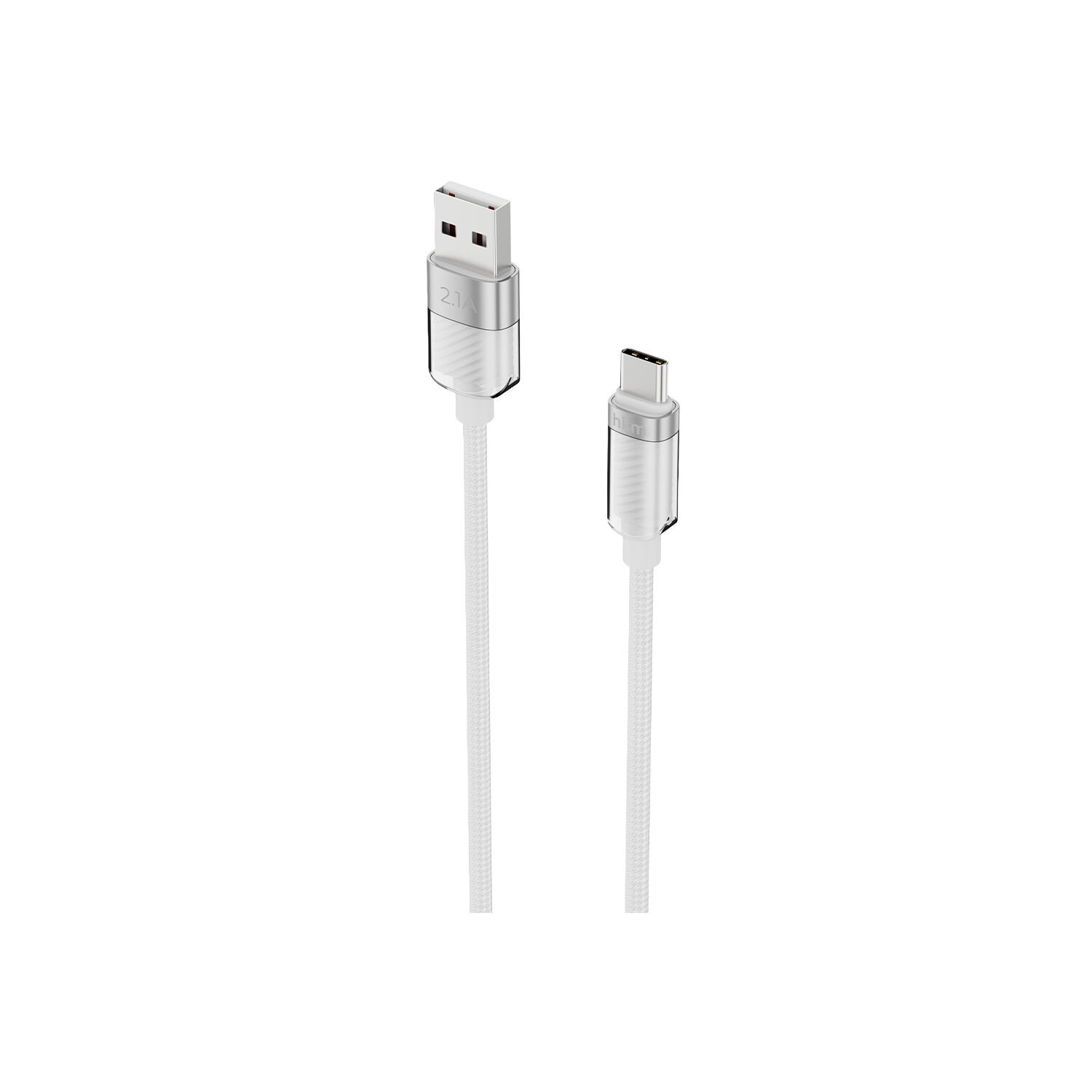 hkm tech KNIT GLAM 2.1A Hızlı Şarj Destekli, USB-A to Type-C Şarj ve Data Aktarım Kablosu Beyaz