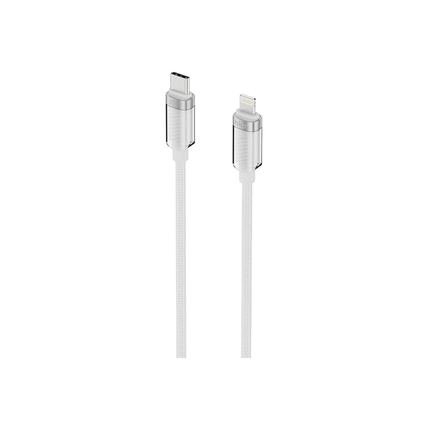 hkm tech KNIT GLAM 30W Hızlı Şarj Destekli, Type-C to Lightning Şarj ve Data Aktarım Kablosu Beyaz