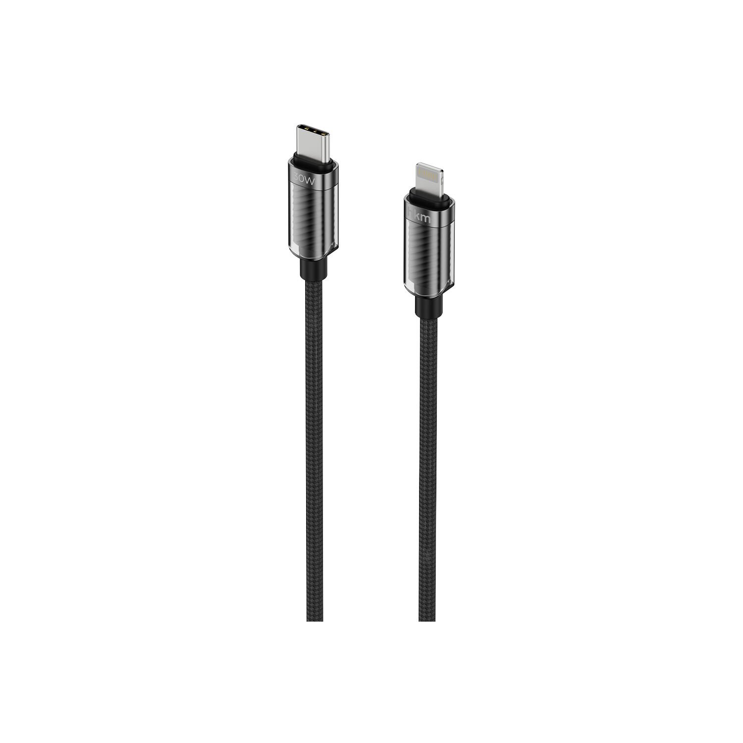 hkm tech KNIT GLAM 30W Hızlı Şarj Destekli, Type-C to Lightning Şarj ve Data Aktarım Kablosu Siyah