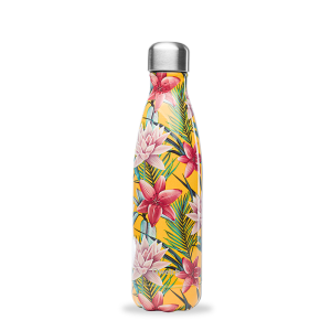 Qwetch QD3106 Tropik Çiçek Desenli Isı Yalıtımlı 500ml Termos - Sarı