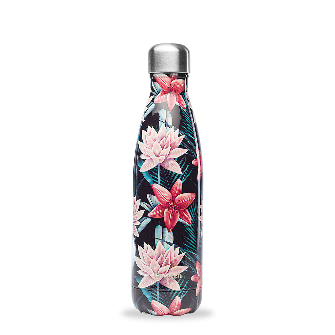 Qwetch QD3107 Tropik Çiçek Desenli Isı Yalıtımlı 500ml Termos - Siyah