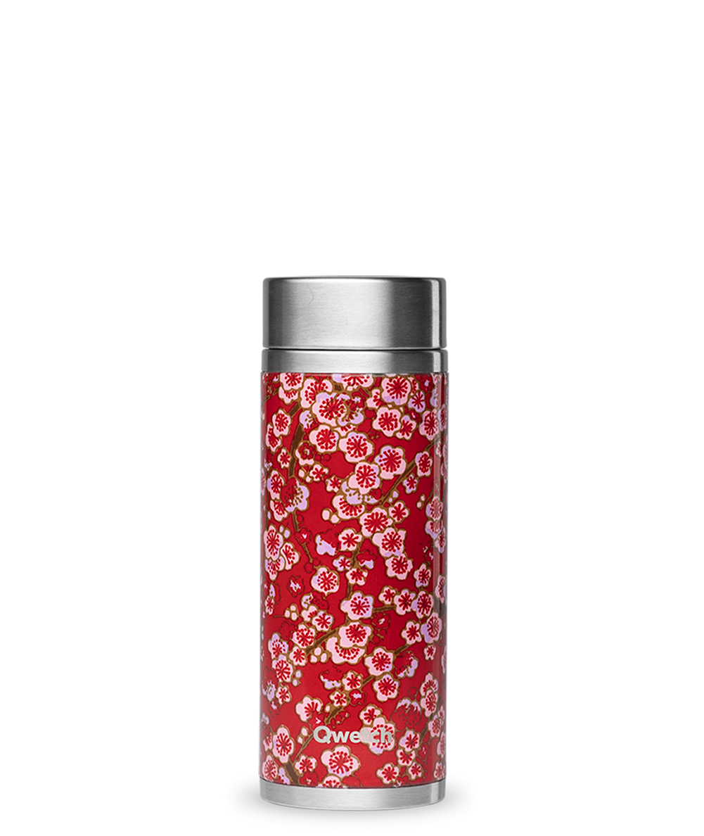 Qwetch QT5176 Çiçek Desenli Isı Yalıtımlı 400 ml Termos - Kırmızı