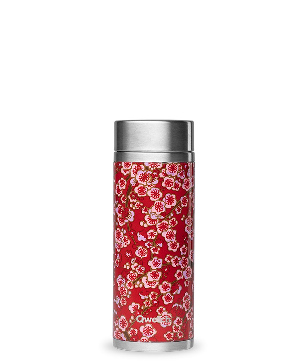 Qwetch QT5176 Çiçek Desenli Isı Yalıtımlı 400 ml Termos - Kırmızı